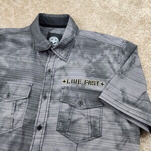 Affliction Mens Short Sleeve Button Shirt Live Fast Eagle Sword Graphic Size M